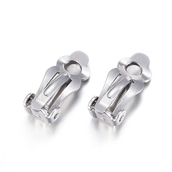 Stainless Steel Color Tarnish Resistant 304 Stainless Steel Clip-on Earring Findings, Stainless Steel Color, 17.5x7x6mm, Hole: 3mm