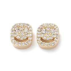Clear Brass Micro Pave Cubic Zirconia Beads, Lead Free & Cadmium Free, Long-Lasting Plated, Real 18K Gold Plated, Oval with Smiling Face, Clear, 9x8x4mm, Hole: 1mm