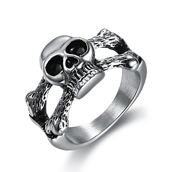 Antique Silver Stainless Steel Skull Finger Ring, Antique Silver, US Size 10(19.8mm)