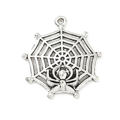 Plata Antigua Colgantes de la aleación de estilo tibetano, araña con dijes de telaraña, plata antigua, 30x27.5x3.5 mm, agujero: 1.2 mm