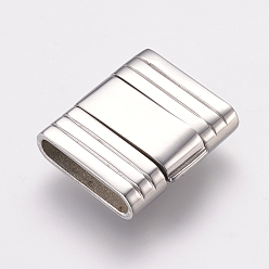 Stainless Steel Color Tarnish Resistant 304 Stainless Steel Fold Over Clasps, Smooth Surface, Rectangle, Stainless Steel Color, 19x18x5mm, Hole: 2x15mm