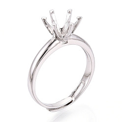 Платина Позолоченное родием 925 помолвочное кольцо-солитер из стерлингового серебра, регулируемые настройки зубчатого кольца, платина, лоток : 7 мм, 8.8~9.8 мм, размер США 6 3/4 (17.1 мм)