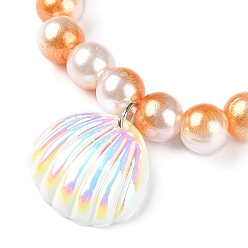 Orange Plastic & Resin Bead Jewelry Set for Kids, including Shell & Mermaid Tail Pendant Necklaces & Charm Bracelets, Heart Finger Rings & Clip-on Earring, Orange, Necklace: 18-1/2 inch(47cm), Earring: 38x20mm, Inner Diameter: Bracelet: 1-5/8 inch(4.2cm), Ring: 15mm