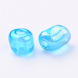 Dark Turquoise Round Glass Seed Beads, Transparent Colours Rainbow, Round, Dark Turquoise, 4mm