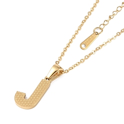 Letter J Ion Plating(IP) Initial Letter 304 Stainless Steel Pendant Necklaces, Real 18K Gold Plated, Letter J, 15.87 inch(40.3cm), Pendant: about 17x9.5mm