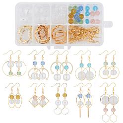Gemischte Farbe DIY Ohrring machen Kits, inklusive mundgeblasener Glaskugelperlen Messingperlenrahmen, 304 Edelstahl Anhänger, Verbindungsringe aus Legierung und Messing, Messing Ohrhaken, Gemischte Farbe, 9.5~16x9~14 mm, Bohrung: 1.5~2.5 mm, 20 Stück