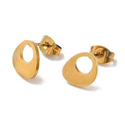 Golden PVD Vacuum Plating 304 Stainless Steel Stud Earrings, Hollow Teardrop, Golden, 9x8mm