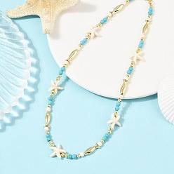 Золотой Ожерелья из синтетической бирюзы и латунных бусин в виде рыбок, золотые, 17.72 дюйм (45 см)