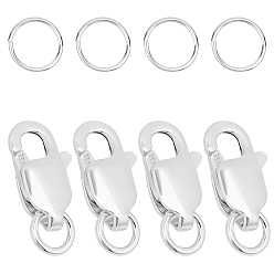 Серебро 4 шт. 925 застежки-когти из стерлингового серебра, с целью перехода в кольце, овальные, в комплекте 4 шт. 925 открытые соединительные кольца из стерлингового серебра и 1 лист двусторонней замшевой ткани серебристого цвета, серебряные, 8.5x4x2 мм