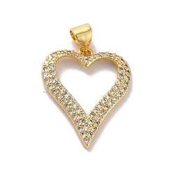 Прозрачный Стойка металлическая латунная микропрофилированная кубическая циркония подвески, без кадмия и без свинца, реальный 18 k позолоченный, сердце, прозрачные, 20.5x17x2 мм, отверстие : 4x3.5 мм