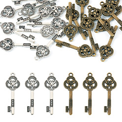 Antique Bronze & Antique Silver 20Pcs 2 Colors Tibetan Style Alloy Pendants, Key, Antique Bronze & Antique Silver, 41x14x3mm, Hole: 2mm, 10pcs/color 