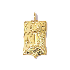 Настоящее золото 18K 304 подвески из нержавеющей стали, прямоугольник с лунными подвесками, зеркальная полировка, ионное покрытие (ip), реальный 18 k позолоченный, 31x16 мм, отверстие : 3.6 мм