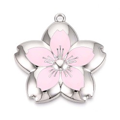 Бледно-Розовый Спрей окрашены сплава большие кулоны, цветок, без кадмия, без никеля и без свинца, розовый жемчуг, 54.5x53.5x6 мм, отверстие : 3 мм