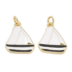 Schwarz Gestellmessinganhänger, mit Emaille, Segelboot Charme, cadmiumfrei und bleifrei, langlebig überzogen, echt 18 k vergoldet, Schwarz, 17x15x1.7 mm, Bohrung: 3.5 mm