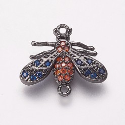 Черный Цвет Металла Коннекторы, латунь, кубический цирконий, Пчелы, красочный, металлический черный , 14.5x16.5x3 мм, отверстие : 1 мм