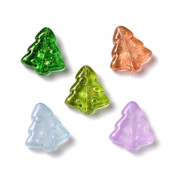 (52) Непрозрачная лаванда Окрашенные и нагреваемые стеклянные бусины, золотой фольгой, пузырьковый эффект, рождественская елка, разноцветные, 16x15x5.5 мм, отверстие : 0.8 мм