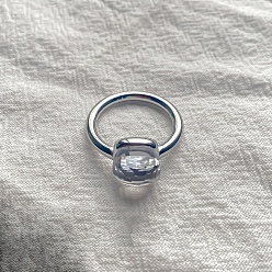 Прозрачный Квадратный 304 нержавеющая сталь со стеклянными кольцами для пальцев, цвет нержавеющей стали, прозрачные, 10 мм, размер США 7 (17.3 мм)