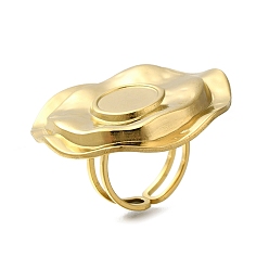 Настоящее золото 18K Ионное покрытие (ip) 304 кольцевые компоненты из нержавеющей стали, Настройки колодки кольцо, плоско-круглые, реальный 18 k позолоченный, лоток : 10 мм, круглый : 34.5x32 мм, внутренний диаметр: 17 мм
