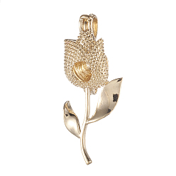 Light Gold Brass Locket Pendants, Cage Pendants, Cadmium Free & Nickel Free & Lead Free, Flower, Light Gold, 38x16x9mm, Hole: 3x5mm, Inner Diameter: 7mm