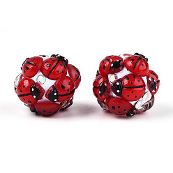 Beetle Круглые шарики смолы, с полимерной глиной и горным хрусталем, жук, 18~20 мм, отверстие : 2~2.5 мм