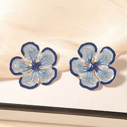 Светлый Стально-синий Цветок сплава эмали серьги стержня, золотые, светло-стальной синий, 35 мм