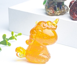 Цитрин Украшение для дисплея единорога из смолы, с натуральной цитриновой крошкой внутри статуэток для украшения домашнего офиса, 45x30x60 мм