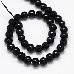 Black Crystal Glass Round Beads Strands, Black, 8mm, Hole: 1mm, about 54pcs/strand, 15.7 inch