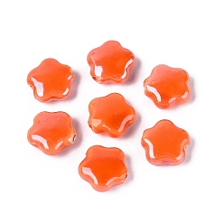 Orange Red Handmade Porcelain Beads, Bright Glazed Porcelain, Flower, Orange Red, 14~15x14~15x6~7mm, Hole: 1.8~2.2mm