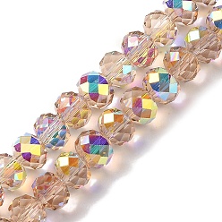 Светло-коричневый Прозрачные гальванические бусины с цветным покрытием ab, граненые, круглые, загар, 7.5x6 мм, отверстие : 1 мм, около 78~80 шт / нитка, 17.71~18.11 дюйм (45~46 см)
