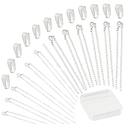 Silver DIY Necklace Making Finding Kit, Including Brass Cable Chains Necklace Making & Chain Extender & Snap on Bails, Silver, 60pcs/box