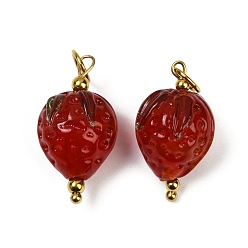 Клубника 304 нержавеющая сталь с подвесками ручной работы в технике лэмпворк, фруктовые темы, с целью перехода в кольце, клубника, 23x13x12 мм, отверстие : 4.5 мм