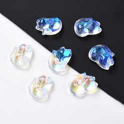 Clear AB Electroplate Glass Cabochons, Fox, Clear AB, 17.5x14x6mm