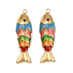Настоящее золото 18K 304 нержавеющей стальной эмали подвески, рыба, реальный 18 k позолоченный, 27.5x8x7 мм, отверстие : 1.5 мм