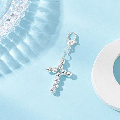 Серебро Латунный религиозный крестик бисерные подвески украшения, с цинковым сплавом застежками омаров коготь, серебряные, 42 мм