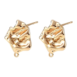 Echt 18 k vergoldet Shegrace Messing-Ohrstecker-Verschlüsse, Nuggest, mit Schleife, cadmiumfrei und bleifrei und nickelfrei, langlebig überzogen, echt 18 k vergoldet, 16x13 mm, Bohrung: 1.3 mm, Stift: 11x0.7 mm