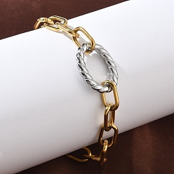 Oval Двухцветные 304 браслеты из нержавеющей стали, браслеты-цепочки для женщин, овальные, 8.07 дюйм (20.5 см)