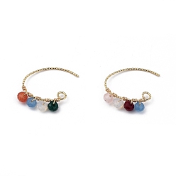 Colorful Dangle Earrings, with Natural Malaysia Jade Rondelle Beads and Real 18K Gold Plated Brass Earring Hooks, Colorful, 21x22mm, Pin: 0.7mm