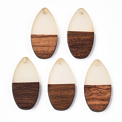 PapayaWhip Walnut Wood & Luminous Glow in the Dark Resin Pendants, Teardrop Charms, PapayaWhip, 31x15.5x3.5mm, Hole: 2mm