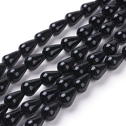 Black Onyx Сорт ниток натурального черного оникса из бусин, окрашенная и подогревом, капля, 12x8 мм, отверстие : 1 мм, около 33 шт / нитка, 15.3 дюйм (39 см)