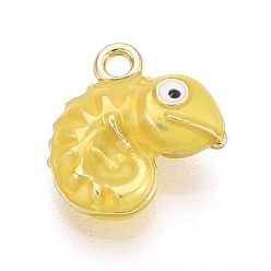 Желтый Стойки обшивки сплава эмали подвески, амулеты-хамелеоны, без кадмия, без никеля и без свинца, золотые, желтые, 15x14.5x6 мм, отверстие : 1.8 мм