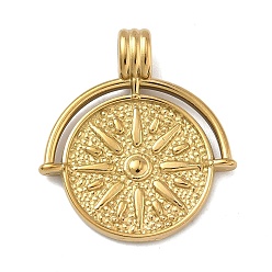 Настоящее золото 18K 304 подвески из нержавеющей стали, компас очарование, реальный 18 k позолоченный, 24.5x22x2~5 мм, отверстие : 4x3.5 мм