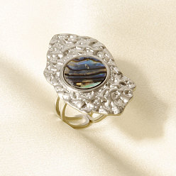 Нержавеющая Сталь Цвет 304 Открытые кольца-манжеты из нержавеющей стали с натуральными ракушками для женщин, самородки, цвет нержавеющей стали, 35 мм, внутренний диаметр: 17 мм