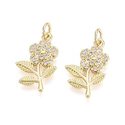 Настоящее золото 16K Латунные микро проложить кубического циркония подвески, цветок, с целью перехода в кольце, реальный 16 k позолоченный, 19x12x3 мм, отверстие : 3 мм