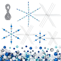 (52) Непрозрачная лаванда DIY комплекты ювелирных изделий, включая рождественские снежинки из железной проволоки и круглые бусины из искусственного жемчуга из АБС-пластика, разноцветные, 95x85x0.8 мм