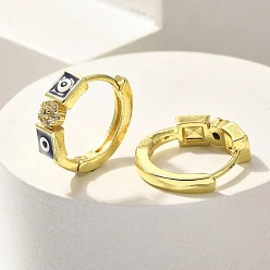 Настоящее золото 18K Серьги-кольца из латуни с прозрачным кубическим цирконием, злые глаза, реальный 18 k позолоченный, 14.5x4.5 мм