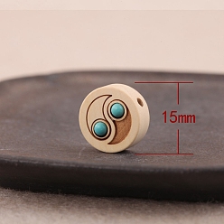 Yin-yang Buchsbaumperlen, mit synthetischen Türkis, Yin-Yang-, 15x15x8 mm