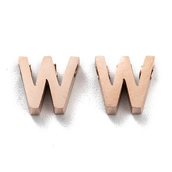 Letter W Ионное покрытие (ip) 304 брелоки из нержавеющей стали, алфавит, розовое золото , буква.w, 8x8.5x3 мм, отверстие : 1.8 мм