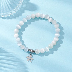 Белый Браслеты с подвесками из кошачьего глаза, с 201 подвесками из нержавеющей стали в виде клевера для женщин, белые, внутренний диаметр: 2 дюйм (5.2 см)