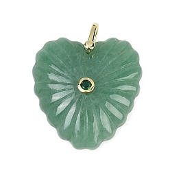 Зеленый Авантюрин Резные подвески из натурального зеленого авантюрина, подвески в форме сердца с латунной микрофиброй и фианитами, золотые, 32x30x11.5 мм, отверстие : 6x5.5 мм