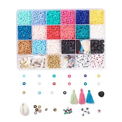 Gemischte Farbe Diy Schmuck-Sets, mit Acryl-Perlen, natürliche Lavasteinperlen, Baumwollfaden Quasten Anhänger, Muschel perlen, Aluminium Zwischen perlen, handgemachte Polymer Clay heishi Perlen, synthetische Hämatitperlen und Glasperlen, Gemischte Farbe